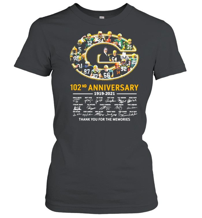 102nd Anniversary 1919 2021 Green Bay Packers Thank You For The Memories Signature shirt Classic Women's T-shirt