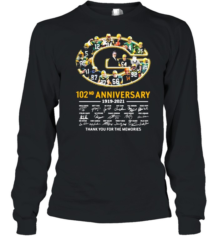 102nd Anniversary 1919 2021 Green Bay Packers Thank You For The Memories Signature shirt Long Sleeved T-shirt