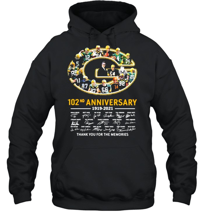 102nd Anniversary 1919 2021 Green Bay Packers Thank You For The Memories Signature shirt Unisex Hoodie