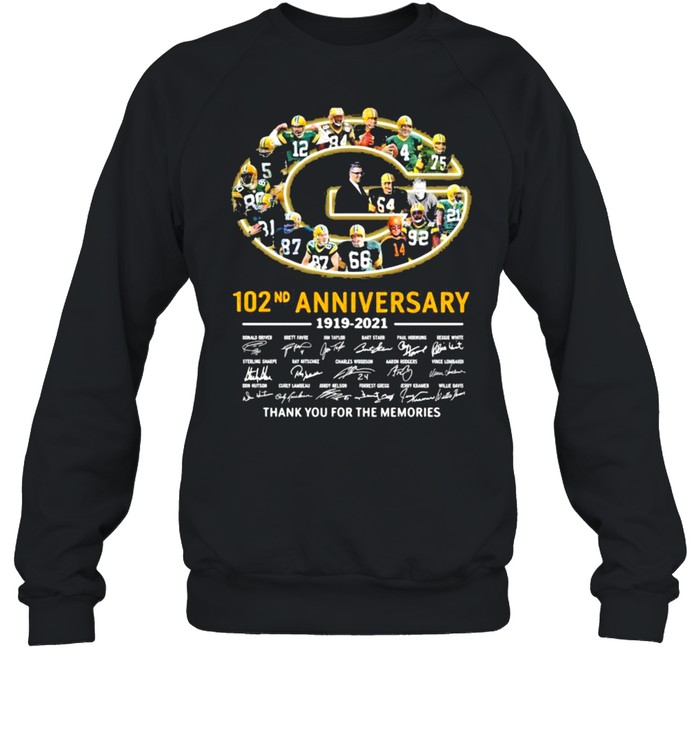 102nd Anniversary 1919 2021 Green Bay Packers Thank You For The Memories Signature shirt Unisex Sweatshirt