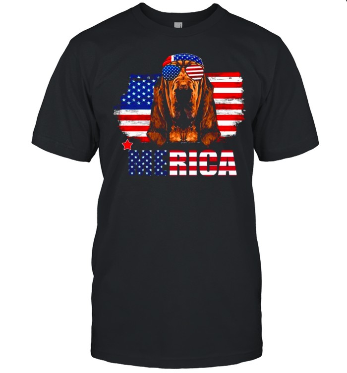 American Flag With Merica Bloodhound Dog shirt