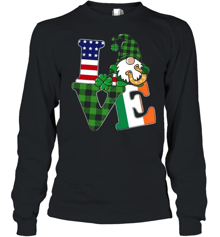 American flag Gnome Love St Patricks Day shirt Long Sleeved T-shirt