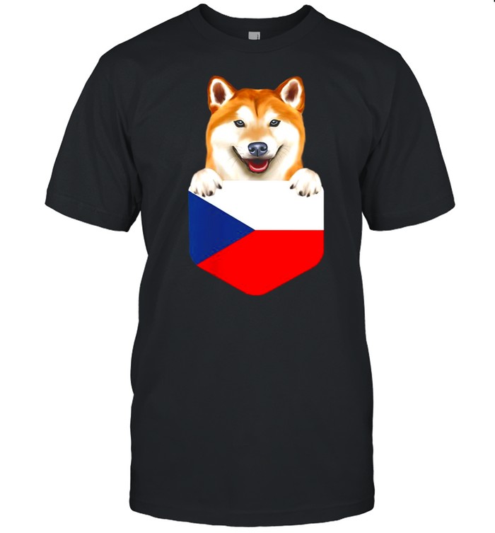 Czech Republic Flag Shiba Inu Dog In Pocket shirt