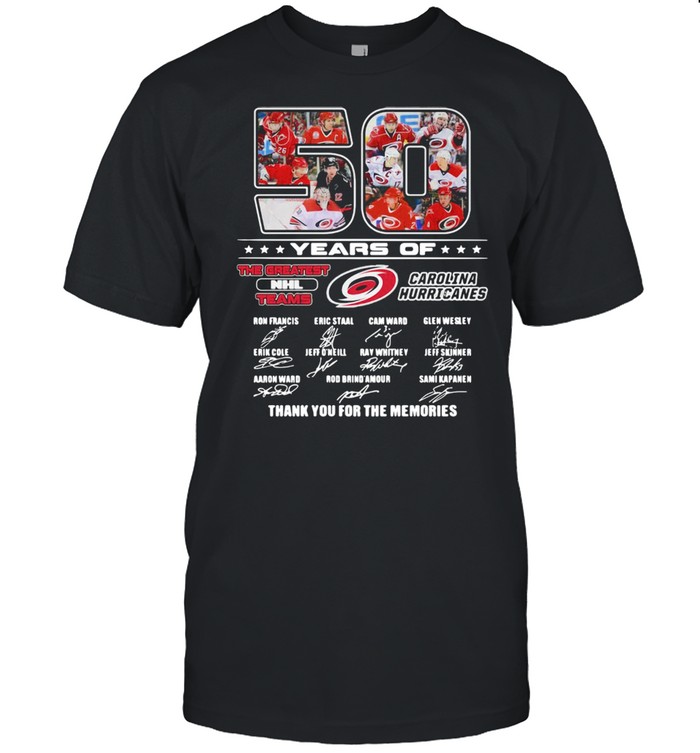 50 Years Of The greatest NHL Teams Carolina Hurricanes Signatures Thank You For The Memories Shirt
