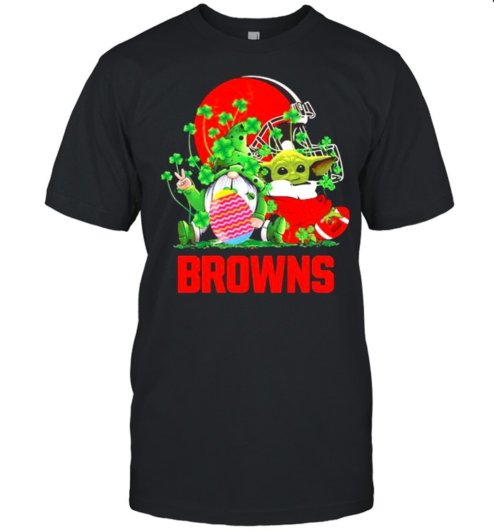 Browns Football Baby Yoda Vs Gnome Happy Easters And St Patricks Day  Classic Men's T-shirt