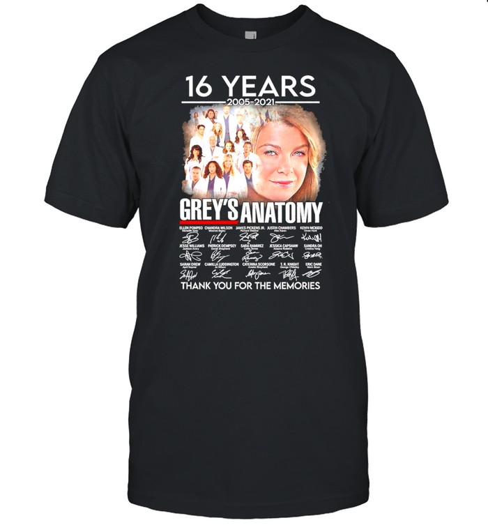 Meredith Grey And Grey’s Anatomy Movie Characters With 16th Anniversary 2005 2021 Signatures Thank You For The Memories shirt Classic Men's T-shirt