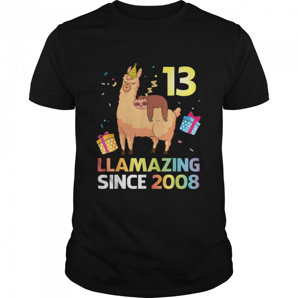 Sloth Sleep On Llama Birthday 13 Years Llamazing Since 2008  Classic Men's T-shirt