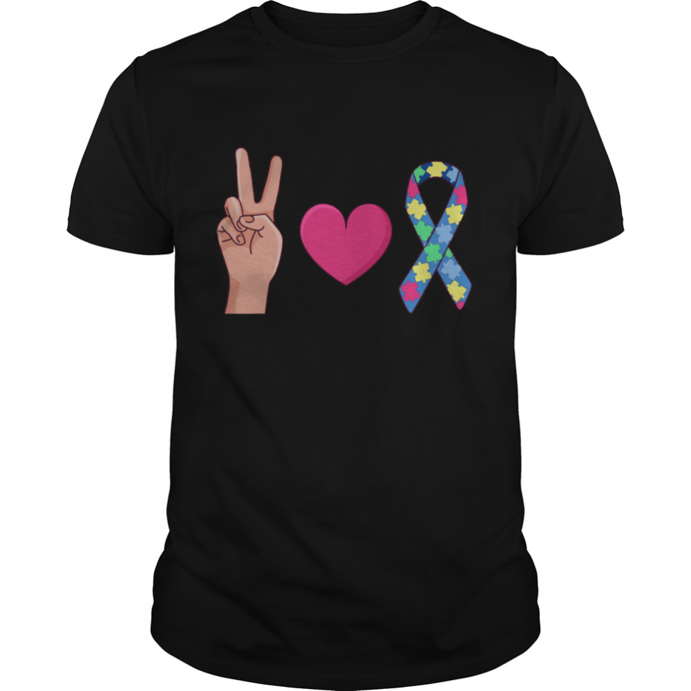 Peace Love Autism Puzzle Ribbon Awareness  Classic Men's T-shirt