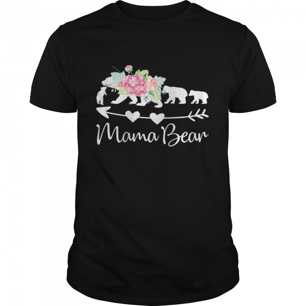 Pink Watercolor Roses Floral Mama Bear and Three Cubs shirt Classic Men's T-shirt