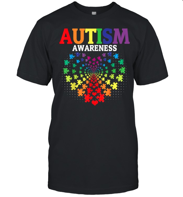 Autism Heart Puzzle Pieces Rainbow Heart Autism Awareness shirt Classic Men's T-shirt