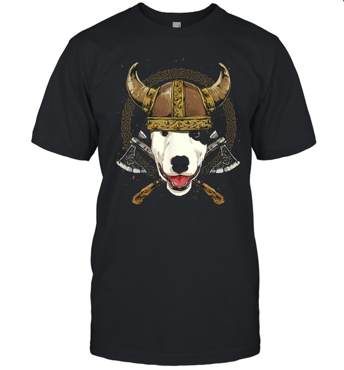Viking Bull Terrier Dog with Viking Helmet Mjolnir Axes shirt