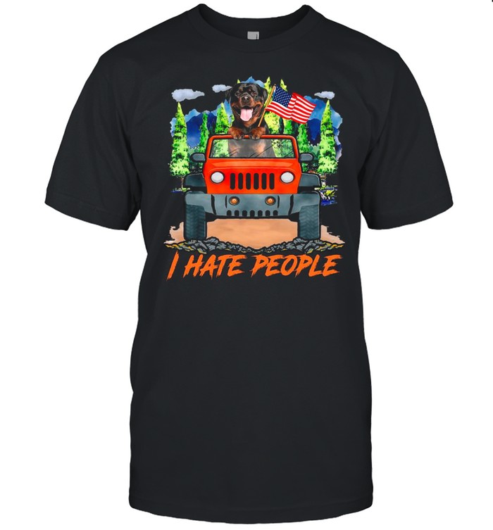 Rottweiler Ride Jeep I Hate People American Flag shirt Classic Men's T-shirt