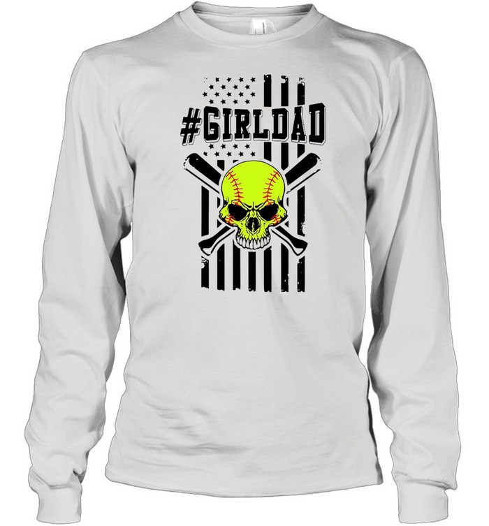 Skull softball girldad American flag shirt Long Sleeved T-shirt