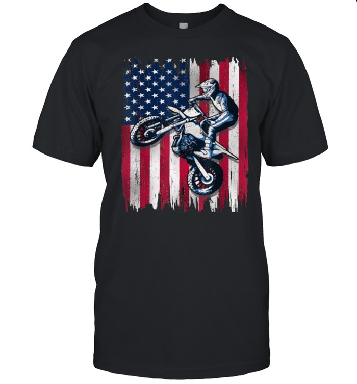 Dirt Bike American Flag Motocross Biker Gift 4th of July  Classic Men's T-shirt