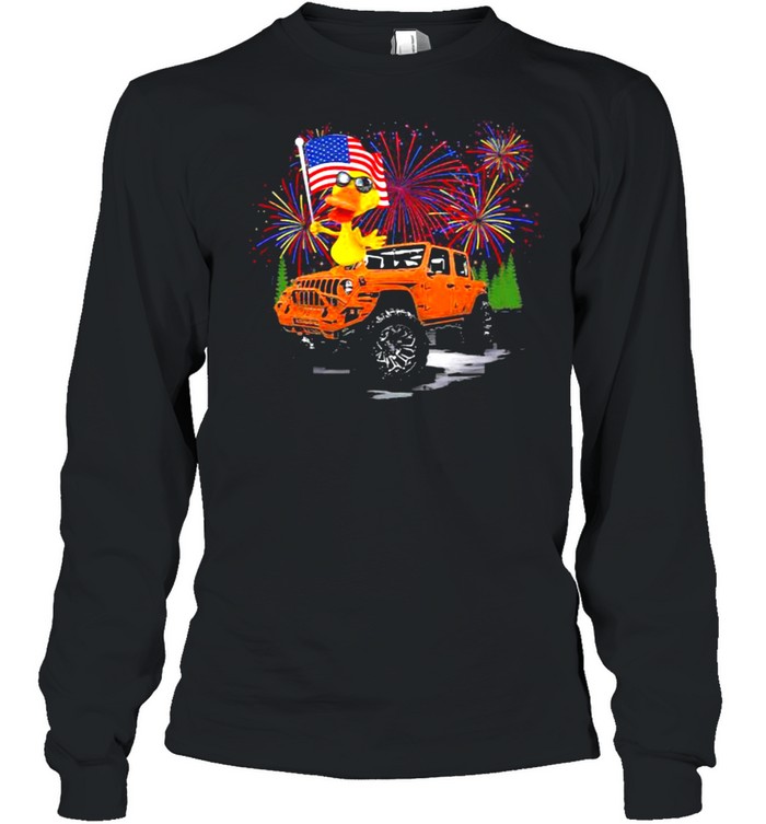 Duck And Jeep Firework Happy 4th Of July  Long Sleeved T-shirt