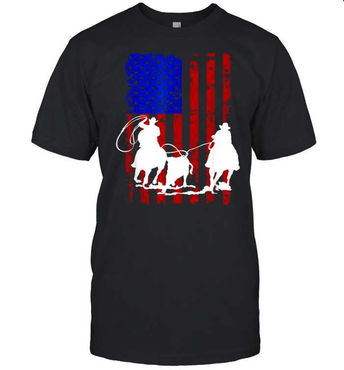 American Flag Team Roping Horse 4th Of July Patriotic T- Classic Men's T-shirt
