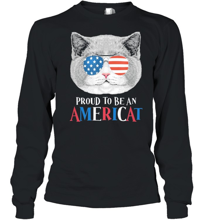 Independence day 4th July American Flag Cat USA shirt Long Sleeved T-shirt