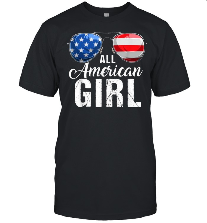 ALL AMERICAN GIRL USA Flag Patriotic Sunglasses T-Shirt