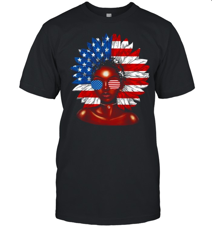 Afro Sunflower African American Flag 4th of July flower T-Shirt