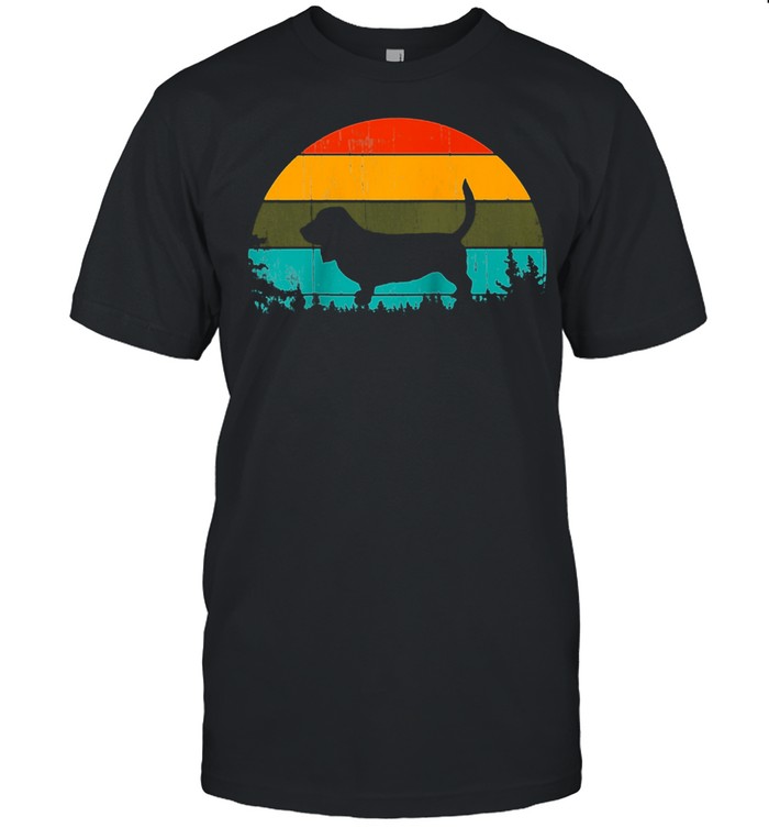 Vintage Sunset Retro Style Pine Tree Pet Dog Basset Hound shirt