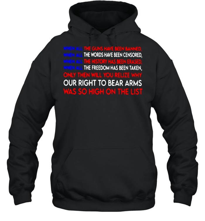 When all the guns have been banned when all the words have been censored our right to bear arms was so high on the list shirt Unisex Hoodie