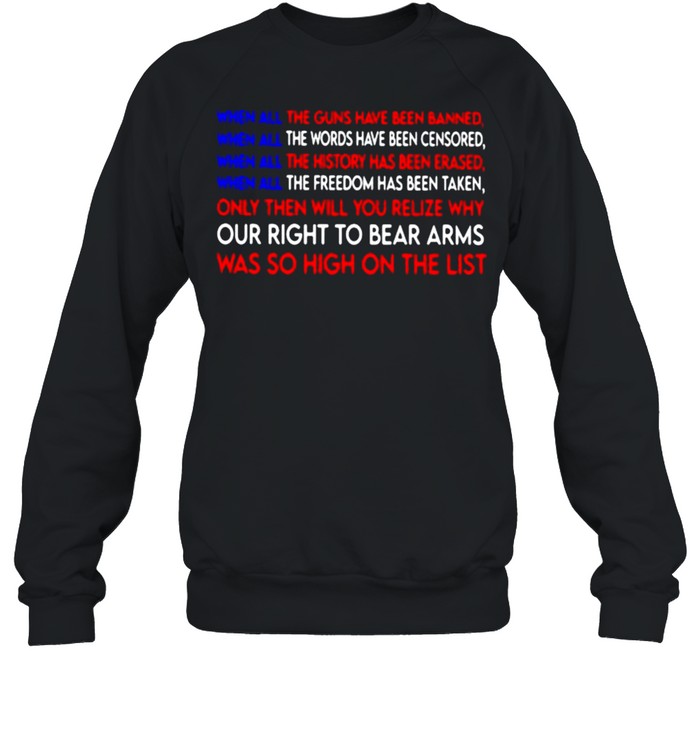 When all the guns have been banned when all the words have been censored our right to bear arms was so high on the list shirt Unisex Sweatshirt