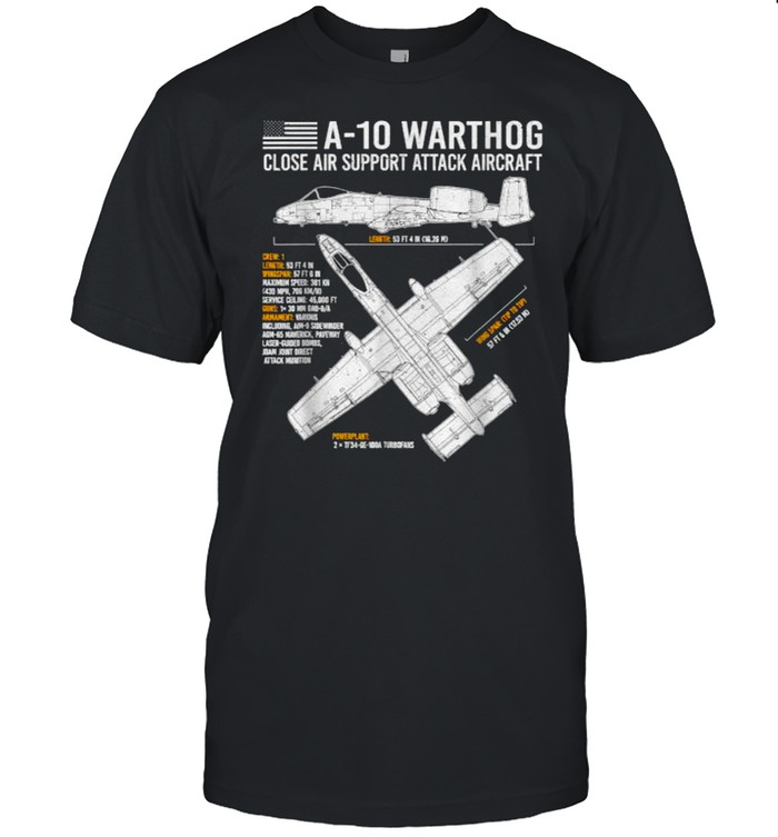 A-10 Warthog Thunderbolt II Aircraft Airplane Blueprint Fact Shirt
