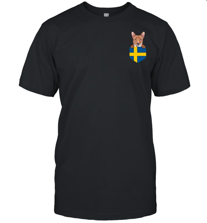 Sweden Flag Basenji Dog In Pocket shirt