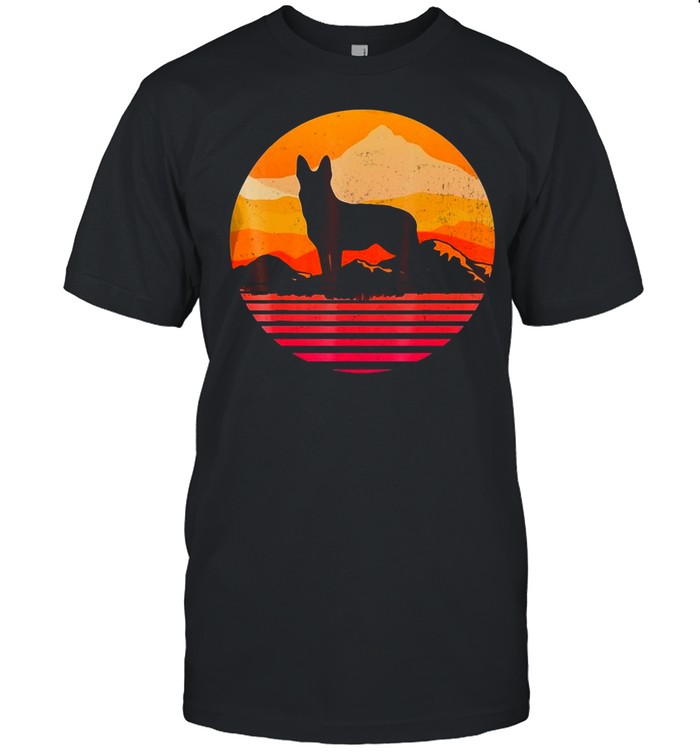 Dog German Shepherd Silhouette With Sun Mountain Vintage T-shirt Classic Men's T-shirt