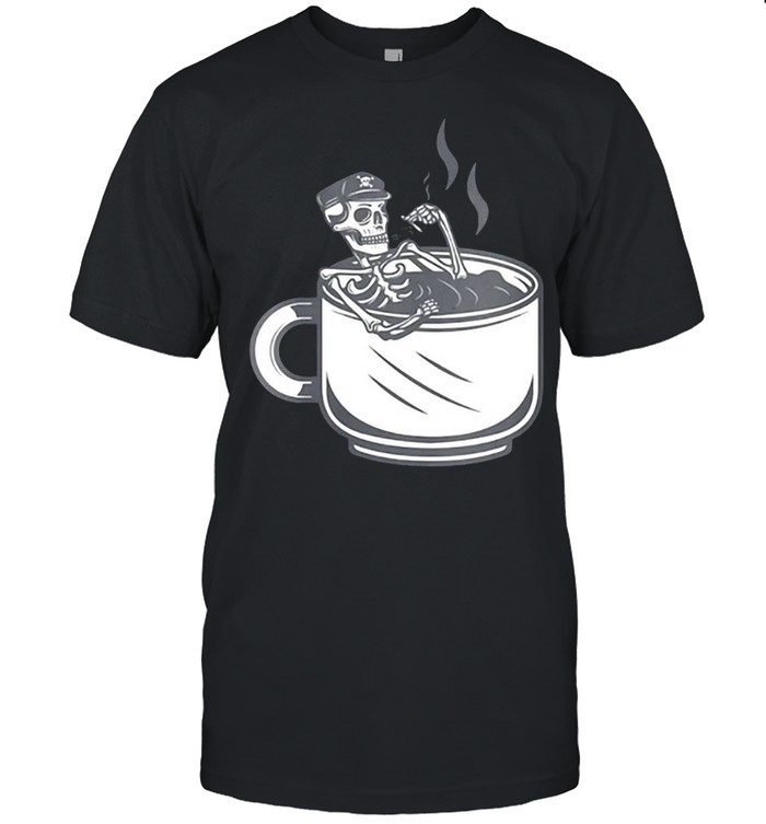 Halloween Skeleton Coffee Cup Vintage Retro Biker T-shirt
