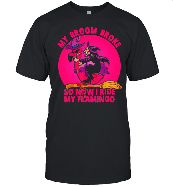 Witch my broom broke so now I ride my flamingo Halloween shirt Classic Men's T-shirt
