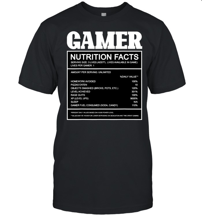 Gamer Nutrition Facts Gaming shirt