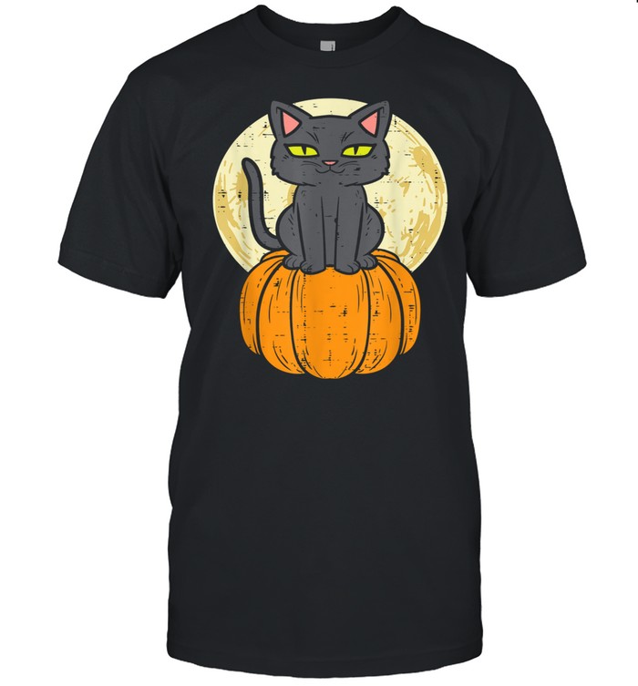 Black Cat On Pumpkin Full Moon Halloween Pet  Shirt