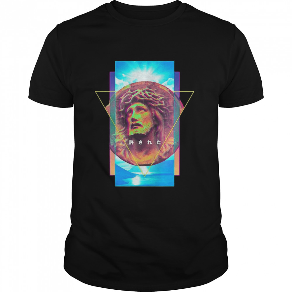 Vaporwave Jesus Christ Statue With Crown Of Thorns Forgiven T-shirt