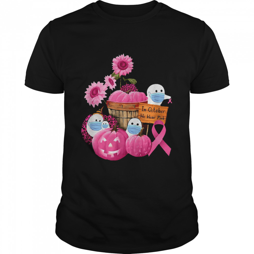 In October We Wear Pink Ghosts & Pumpkins For Breast Cancer shirt Classic Men's T-shirt