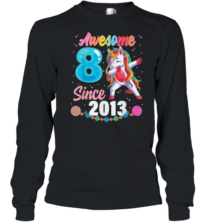 8 year old girl birthday party 8th awesome dabbing unicorn shirt Long Sleeved T-shirt