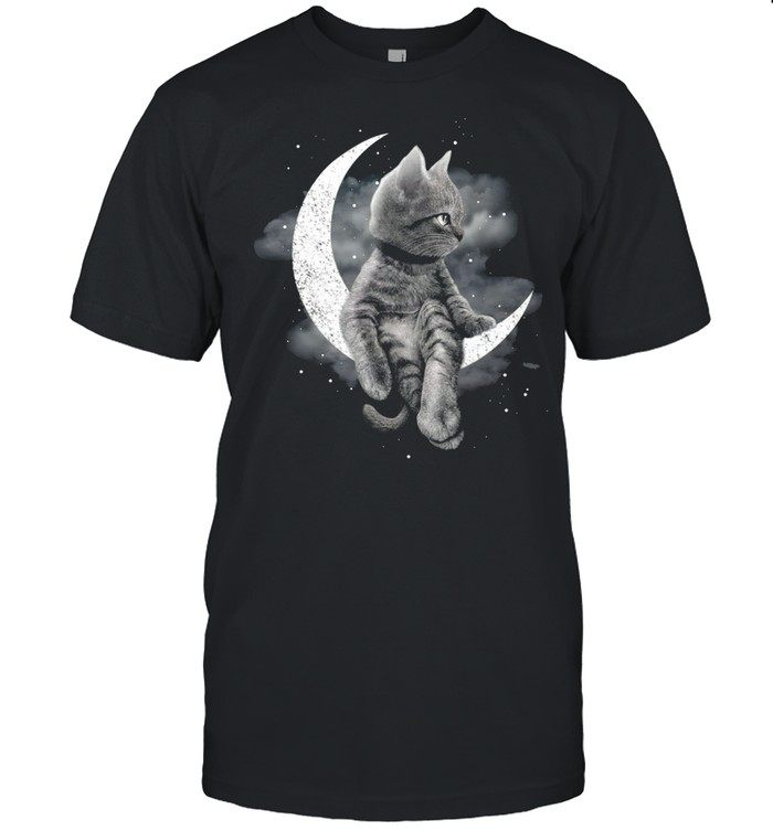 Black Cat Sit On The Moon Halloween  Classic Men's T-shirt