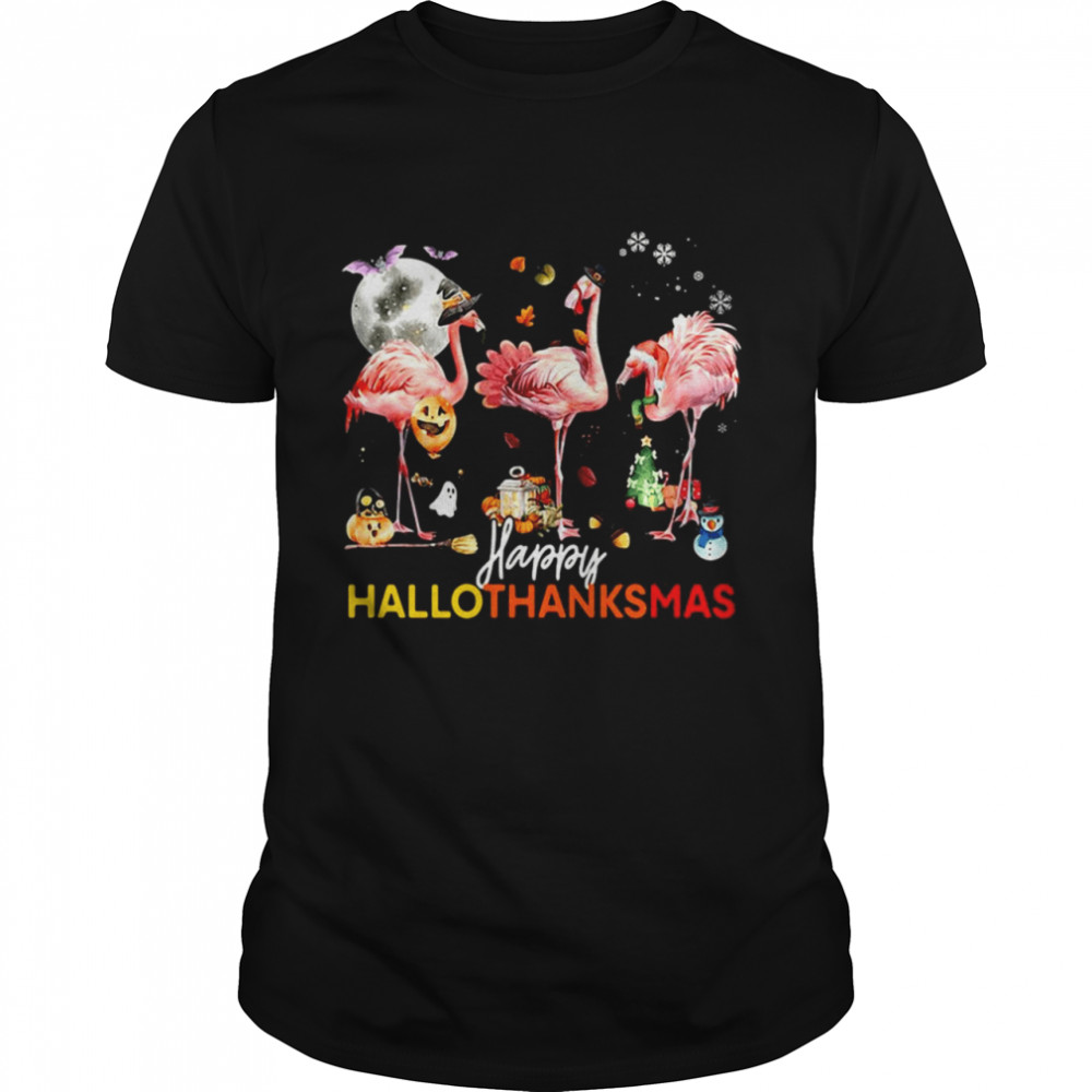 Flamingo Happy Halloween Thanksgiving Christmas T-shirt Classic Men's T-shirt