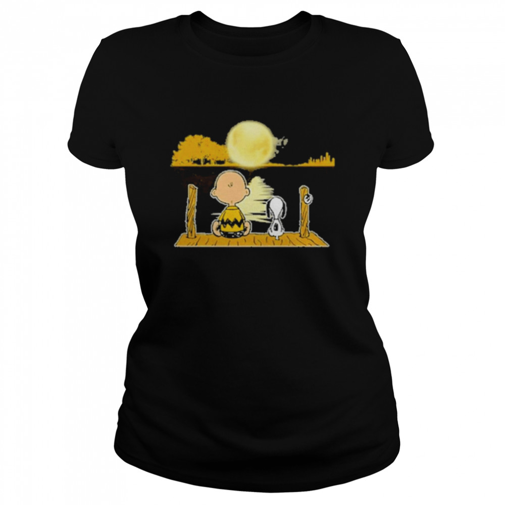 Snoopy and Charlie Brown Moon Guitar Water Reflection shirt Classic Women's T-shirt
