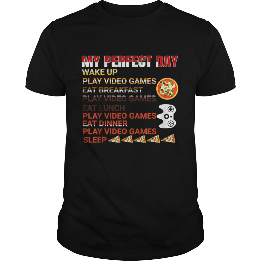 My Perfect Day Pizza Videospiele Gamer Controller Vintage  Classic Men's T-shirt
