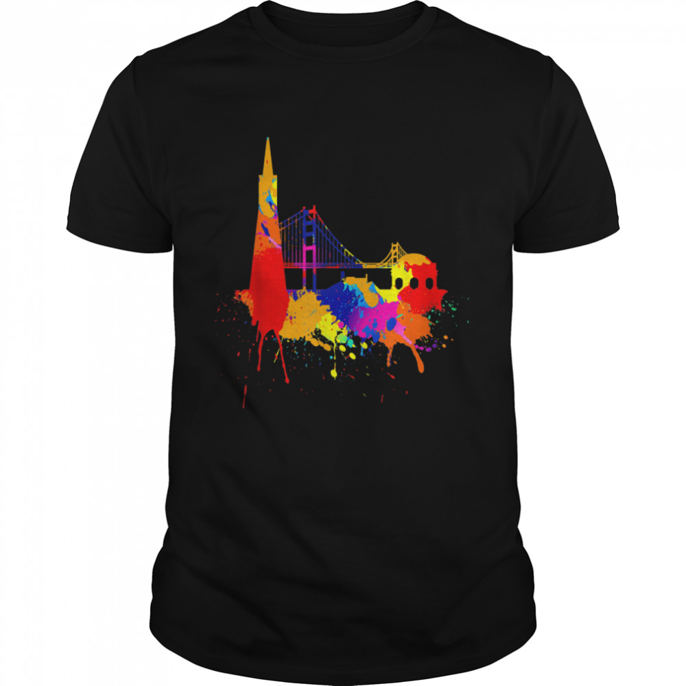San Francisco Skyline Colored Painting Art I Love California  Classic Men's T-shirt