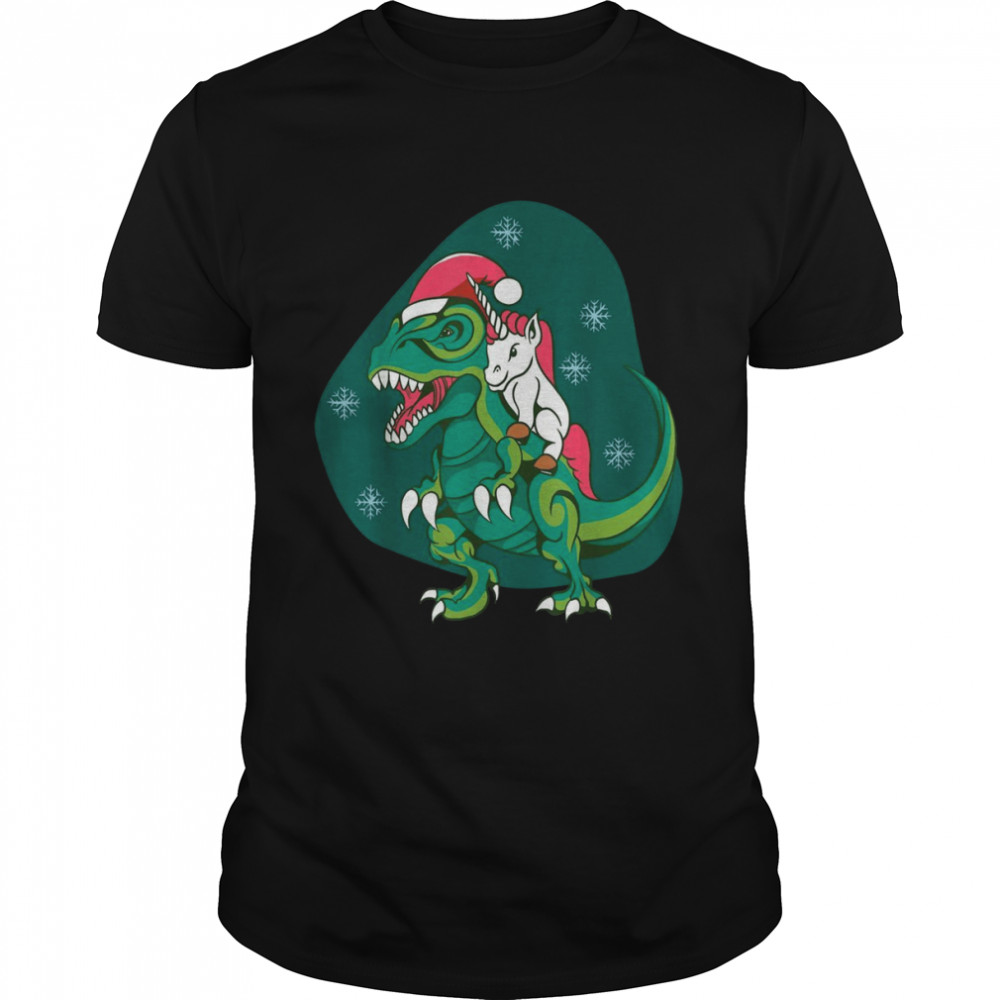 Unicorn Santa Claus Riding Dinosaurs Christmas cute  Classic Men's T-shirt