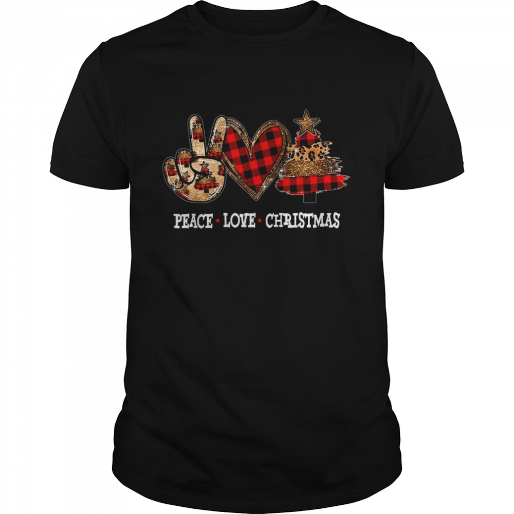 Peace Love Christmas Leopard Plaid Prints Merry Xmas  Classic Men's T-shirt