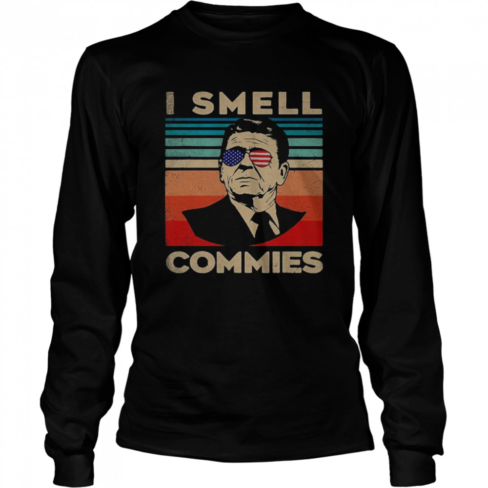 Vintage Retro Reagan President I Smell Commies Long Sleeved T-shirt
