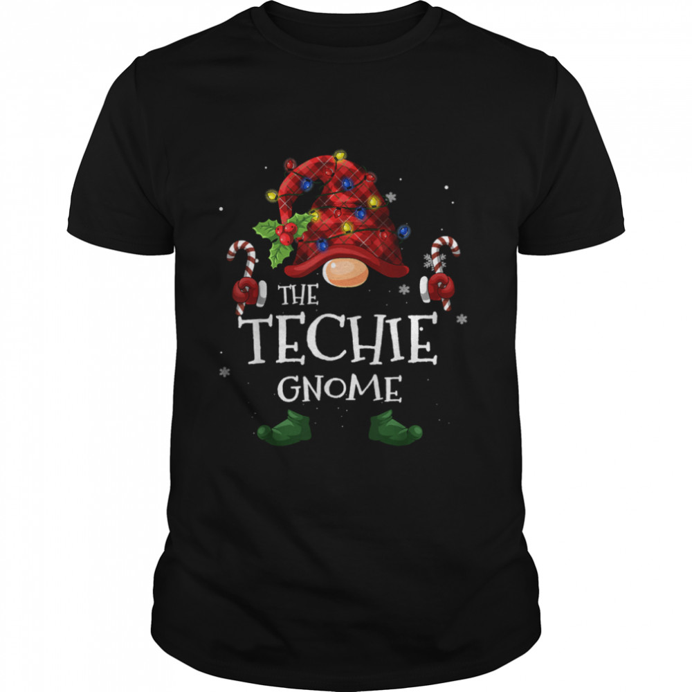 The Techie Gnome Buffalo Plaid Christmas Tree Light T-Shirt
