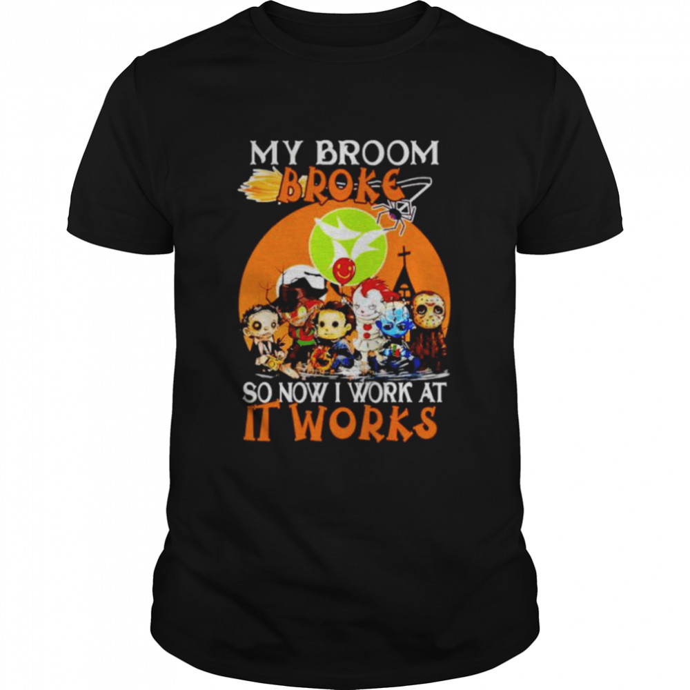 Horror Halloween chibi my broom broke so now I work at Ingles It Works shirt