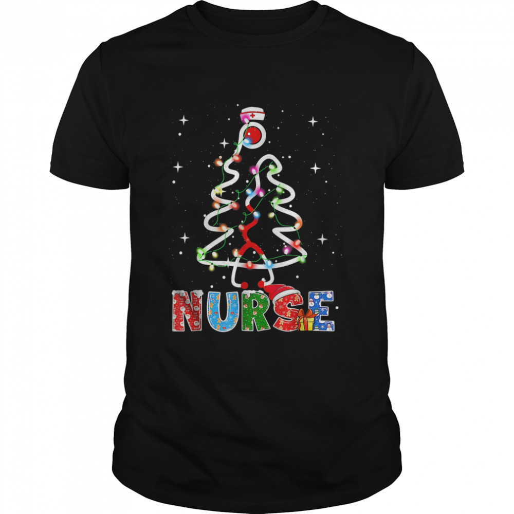 Stethoscope Tree Nurse Light Christmas Tree Classic Men's T-shirt