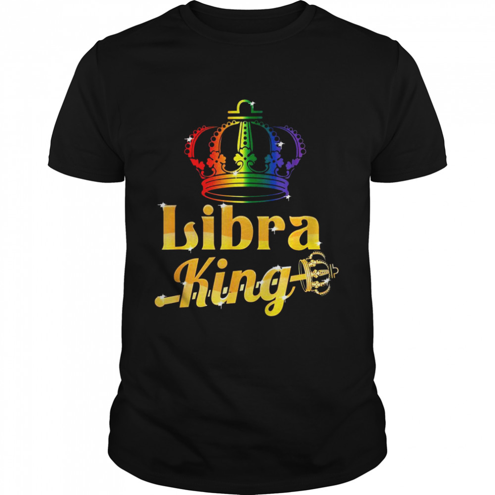 LGBTQ Libra King with Rainbow Flag Gay Pride Scepter Crown Shirt