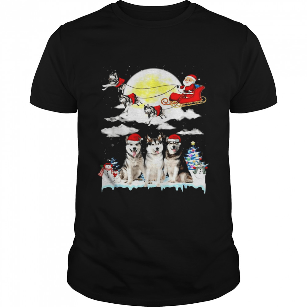 Husky Dog Santa Sleigh Christmas Shirt