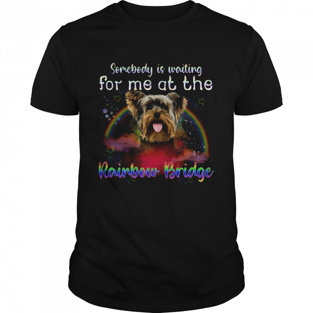 Yorkie Somebody Is Waiting For Me At The Rainbow Bridge  Classic Men's T-shirt